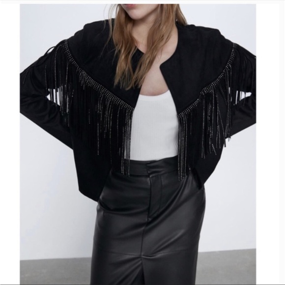 Zara Jackets & Coats Zara Suede Glitter Fringe Jacket Poshmark